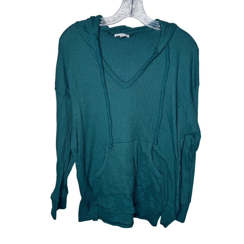 Earthbound Trading Co Waffle Knit Hoodie Teal Green Pullover Size‎ M